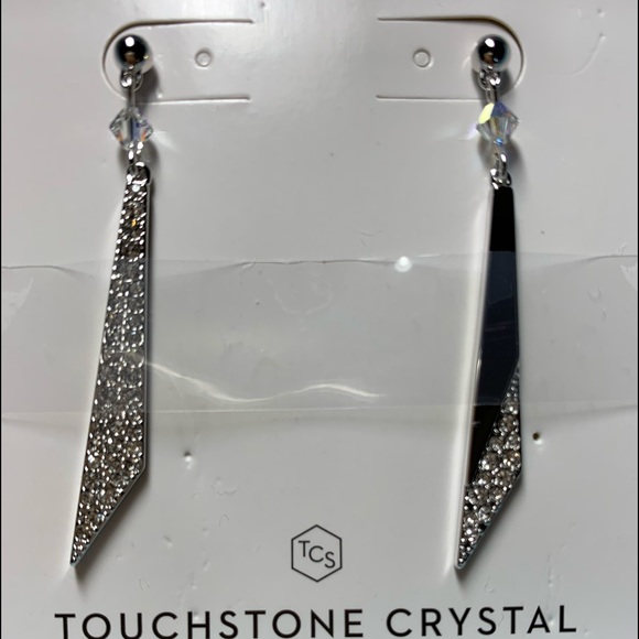 Touchstone Crystal “On Point Earrings” 2” Length - Picture 2 of 4